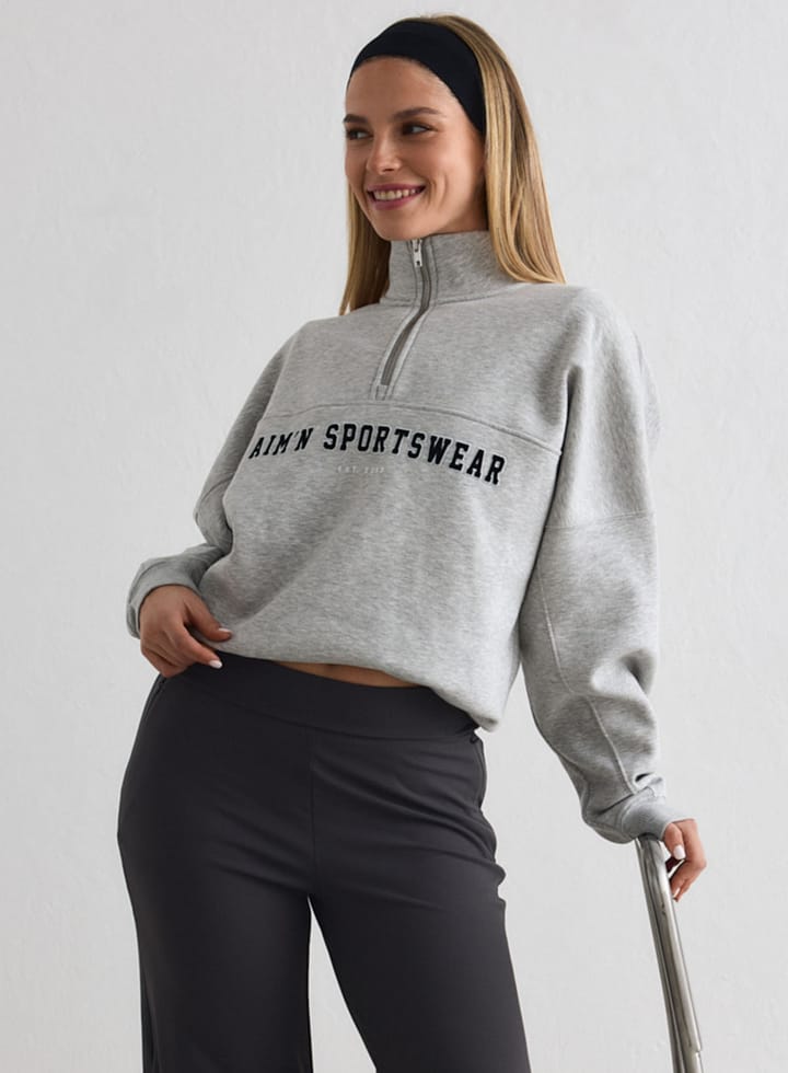 Aim'n Women's Varsity Sweat Half Zip Grey Melange Aim'n