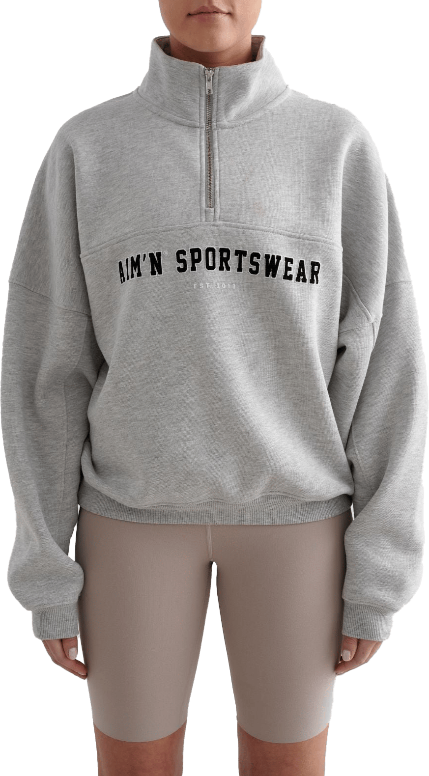 Aim'n Women's Varsity Sweat Half Zip Grey Melange