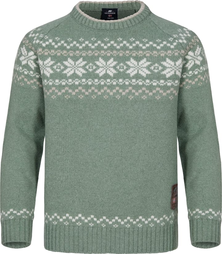 Gridarmor Kids' Snøkrystall Round Neck Ullgenser Green/White/Beige Gridarmor