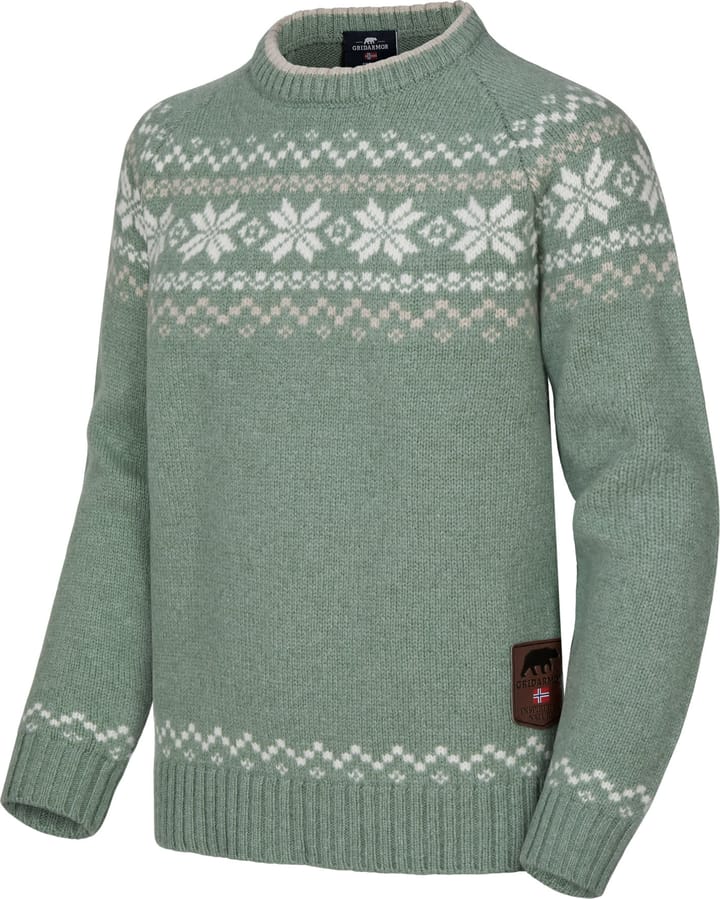 Gridarmor Kids' Snøkrystall Round Neck Ullgenser Green/White/Beige Gridarmor