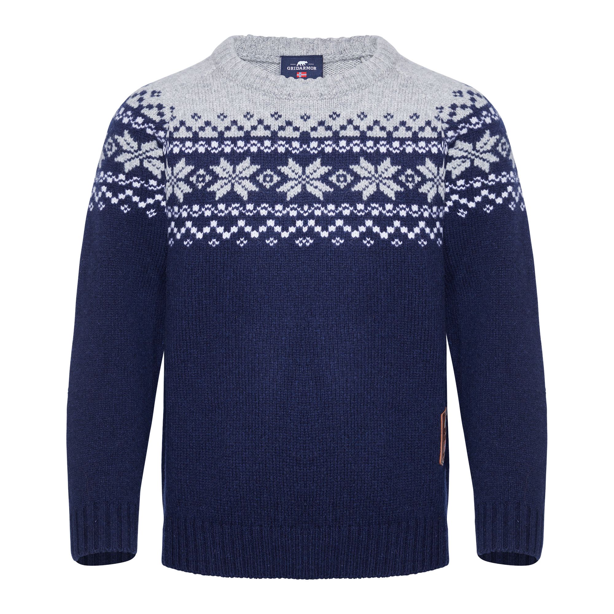Gridarmor Kids' Snøkrystall Round Neck Ullgenser Dark Navy/Light Grey