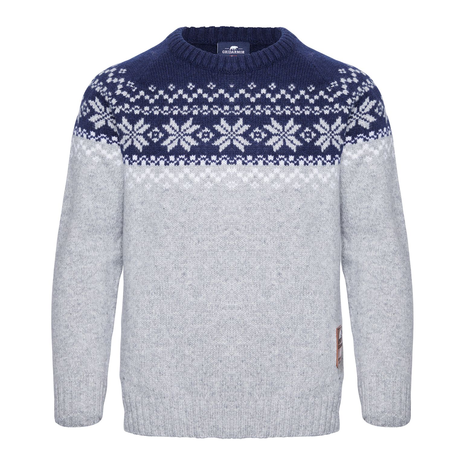 Gridarmor Kids' Snøkrystall Round Neck Ullgenser Light Grey/Dark Navy/White