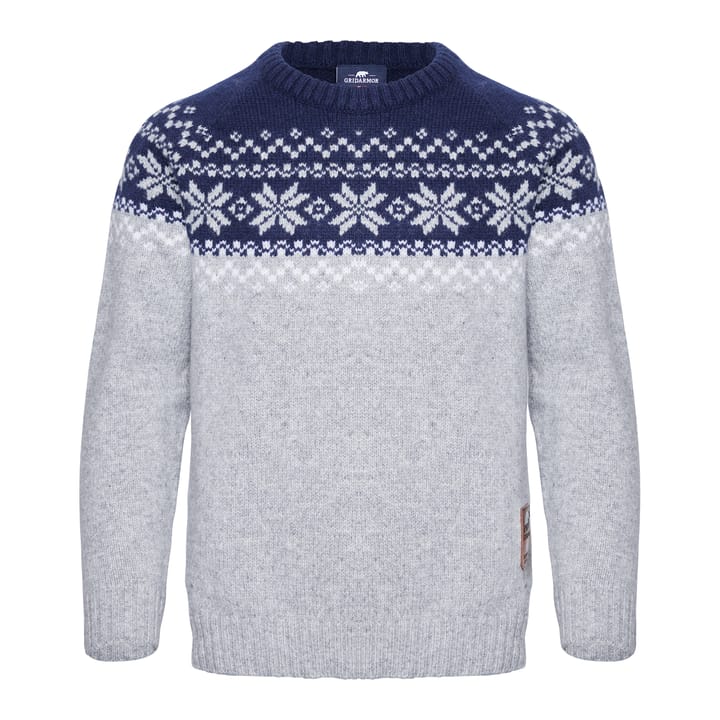 Gridarmor Kids' Snøkrystall Round Neck Ullgenser Light Grey/Dark Navy/White Gridarmor