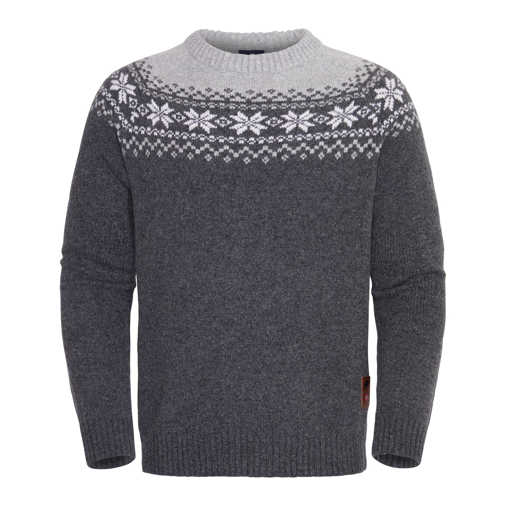 Gridarmor Men's Snøkrystall Round Neck Ullgenser Dark Grey/Light Grey