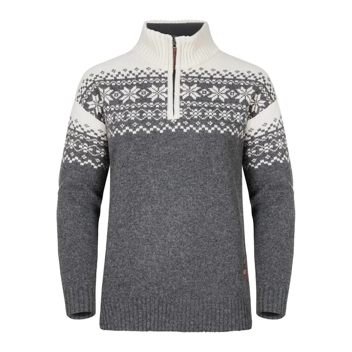 Gridarmor Women's Snøkrystall Half Zip Ullgenser Mid Greymelange/White Gridarmor
