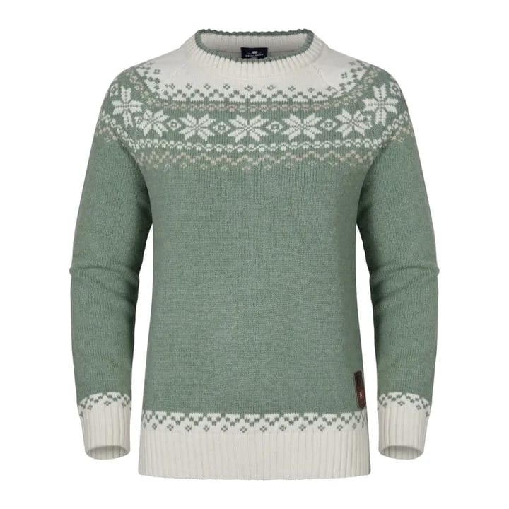 Gridarmor Women’s Snøkrystall Round Neck Ullgenser Green/White/Beige Gridarmor