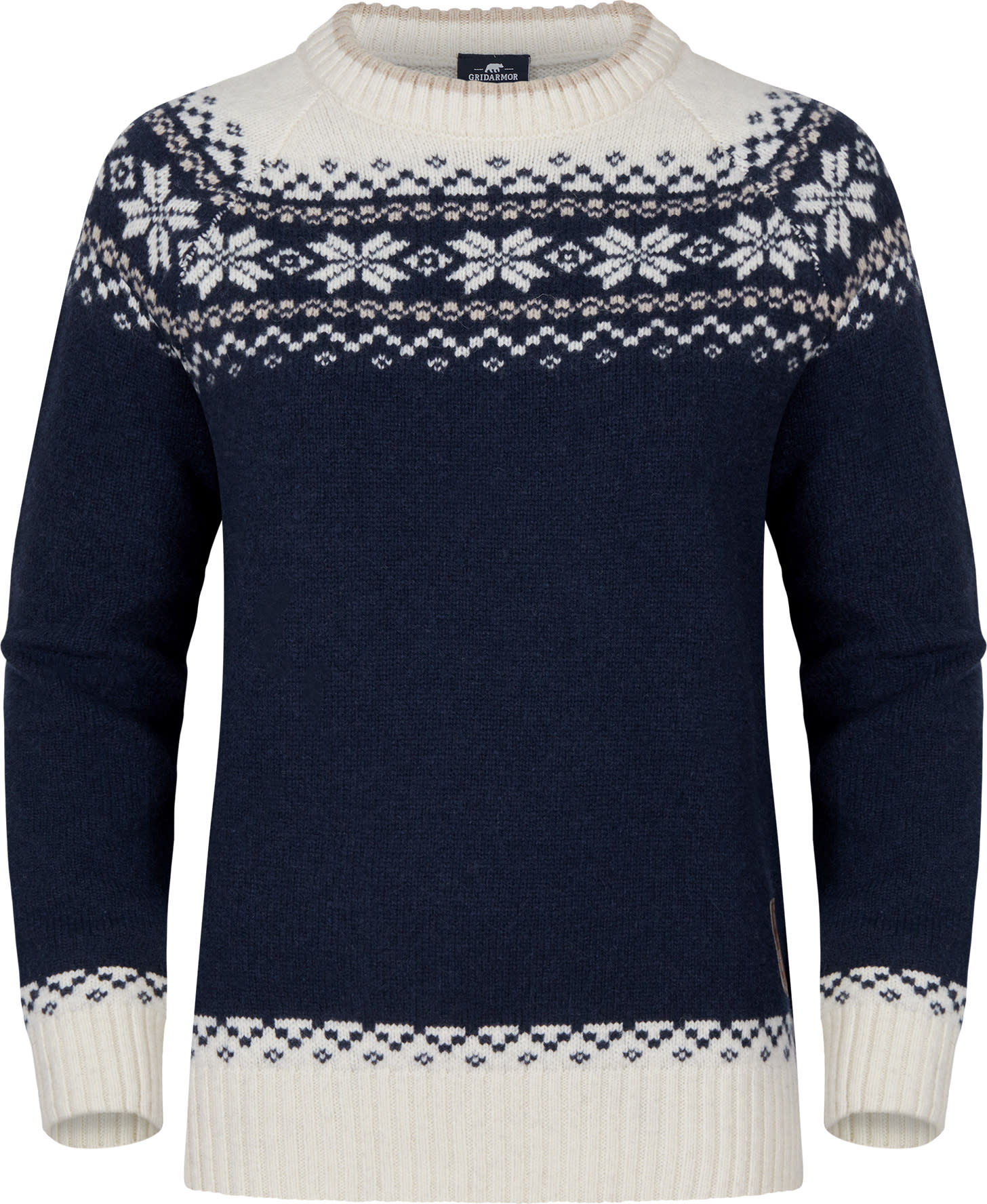 Women’s Snøkrystall Round Neck Ullgenser XS, Navy Blue/Beige/White