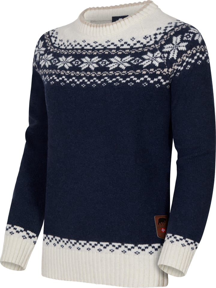 Gridarmor Women’s Snøkrystall Round Neck Ullgenser Navy Blue/Beige/White Gridarmor