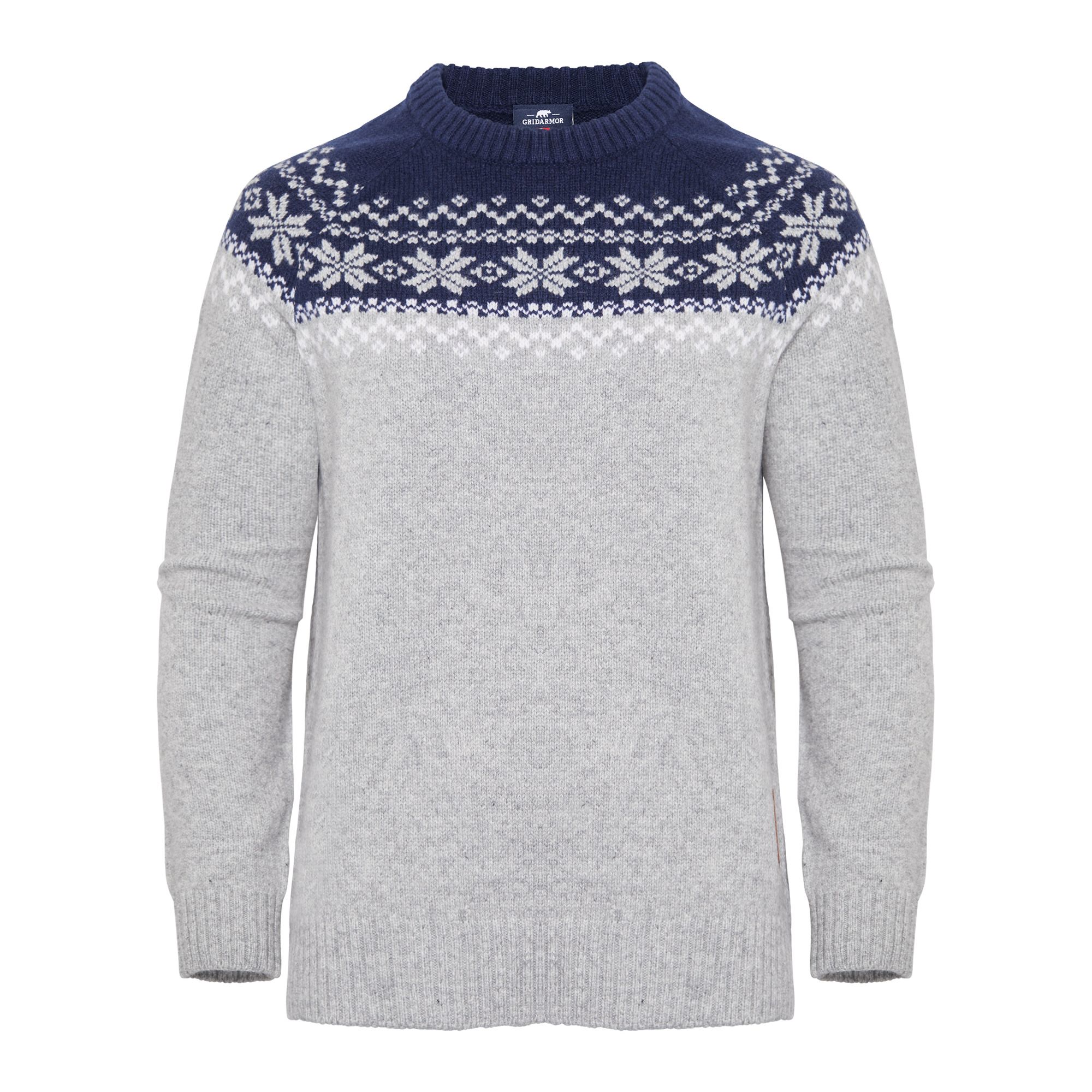 Gridarmor Women’s Snøkrystall Round Neck Ullgenser Light Grey/Dark Navy