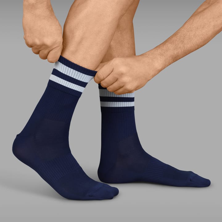 Gripgrab Original Stripes Crew Socks Navy Blue Gripgrab