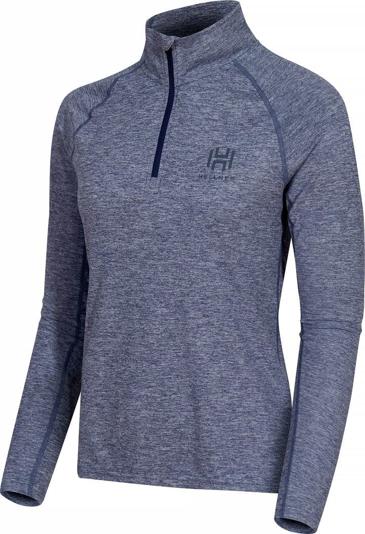 Hellner Women's Nunis Halfzip Long Sleeve Tee Dress Blue Melange Hellner