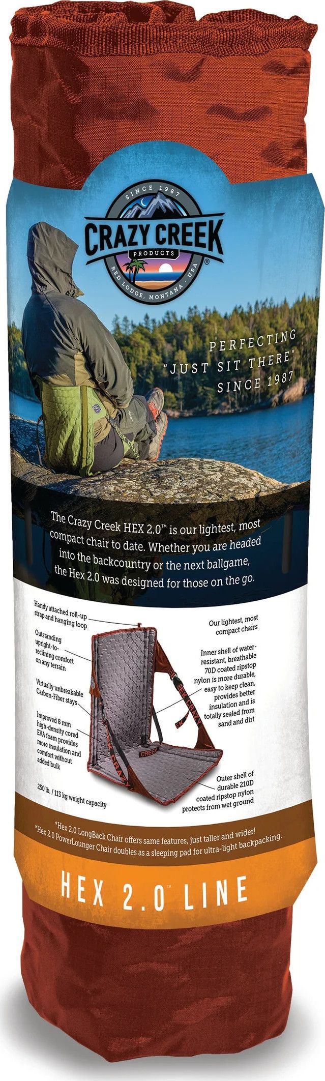 Crazy Creek Hex 2.0 Original Chair Copper / Slate Grey Crazy Creek Crazy Creek Hex 2.0 Original Chair Copper / Slate Grey Crazy Creek