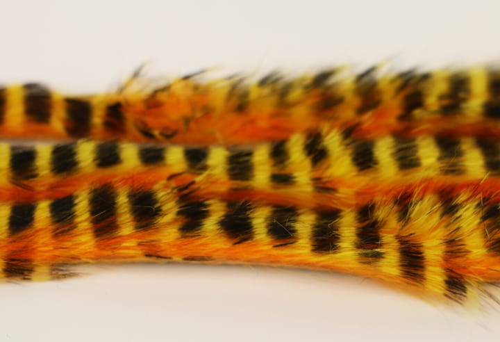 Hareline Tiger Barred Magnum Rabbit Strips Black Barred/Yellow Tipped Hot Orange Hareline Hareline Tiger Barred Magnum Rabbit Strips Black Barred/Yellow Tipped Hot Orange Hareline