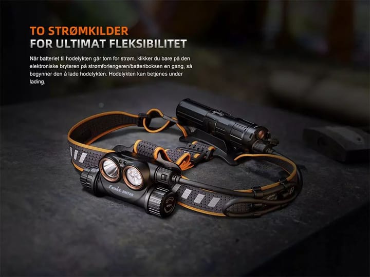 Fenix HM75R Hodelykt 2 Batteri H/R Lys Hodelykt Med To Strømkilder 1600lm Fenix