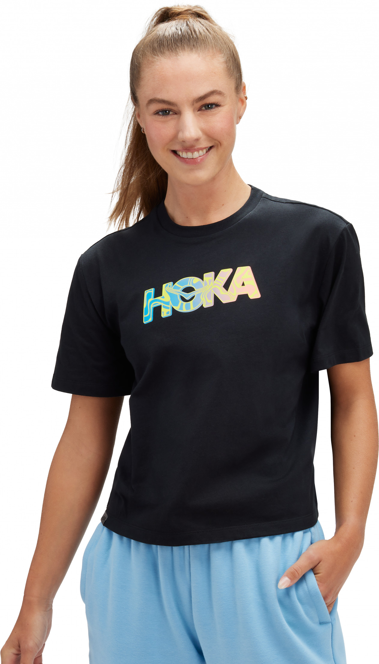 Hoka 1153374Women's Topo Logo Short Sleeve Black T-shirts M