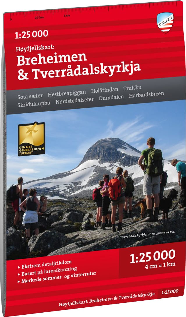 Calazo förlag Høyfjellskart Breheimen & Tverrådalskyrkja 1:25 000 NoColour Calazo förlag