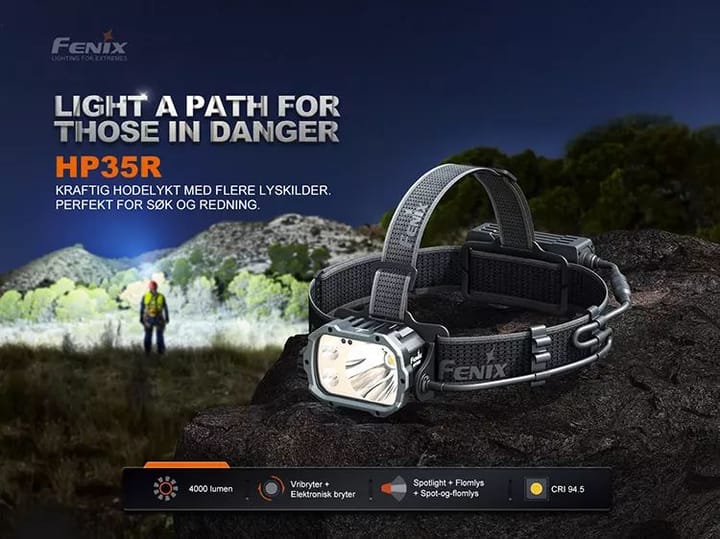 Fenix Fenix Hp35r Hodelykt 4000lm Superkraftig Hodelykt For Søk Og Redning Fenix
