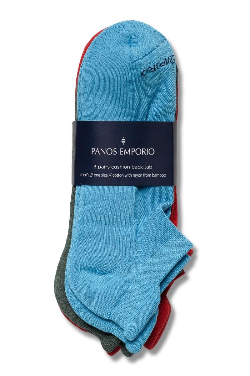 Panos Emporio 3pk Tech Tab Sneaker -Cotton Bamboo Flame/Aquarius/Earth Green