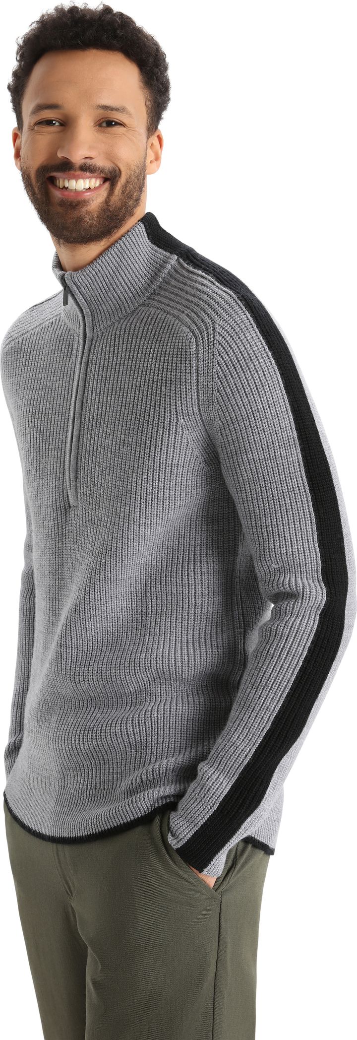 Men's Lodge Long Sleeve Half Zip Sweater GRITSTONE HTHR/BLACK Icebreaker