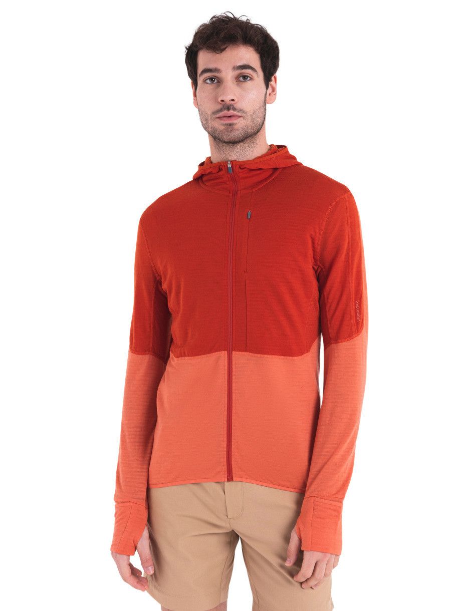 Icebreaker Men's Merino 200 Realfleece™ Descender Long Sleeve Zip Hoodie Molten/Ember/Cb