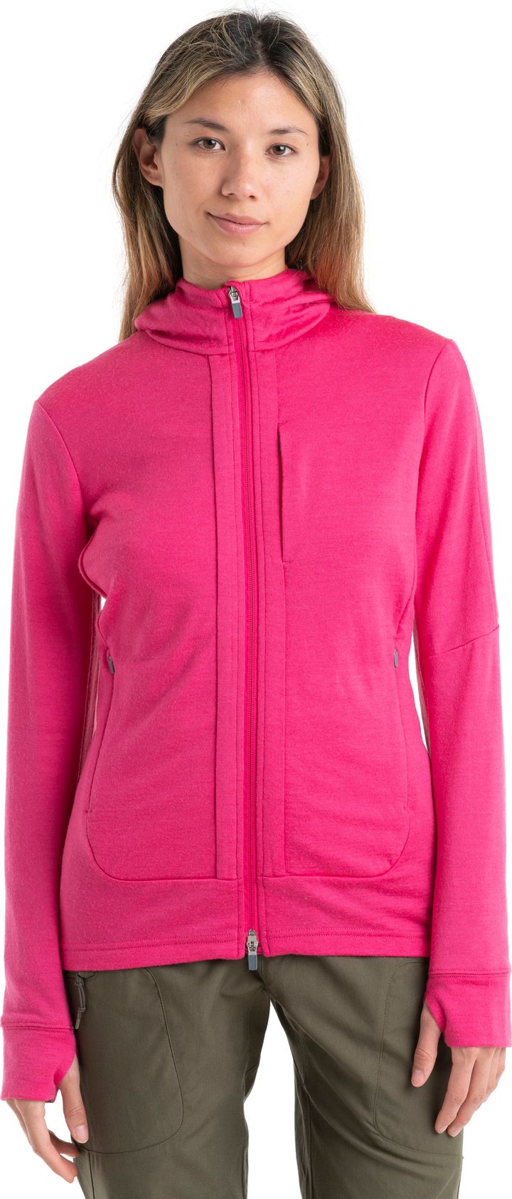 Women's Quantum III Long Sleeve Zip Hood Tempo/Electron Pink/Cb Icebreaker