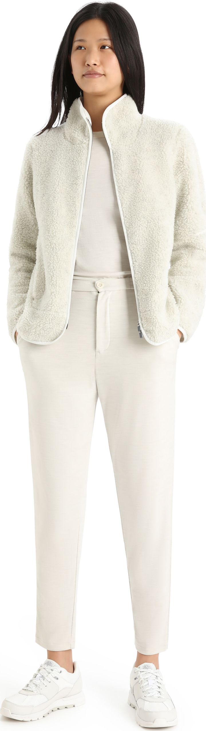 Icebreaker Women's Realfleece Sherpa Long Sleeve Zip Ecru Heather/Snow Icebreaker
