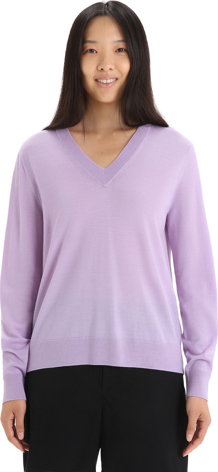 Women's Wilcox Long Sleeve V Sweater PURPLE GAZE Icebreaker