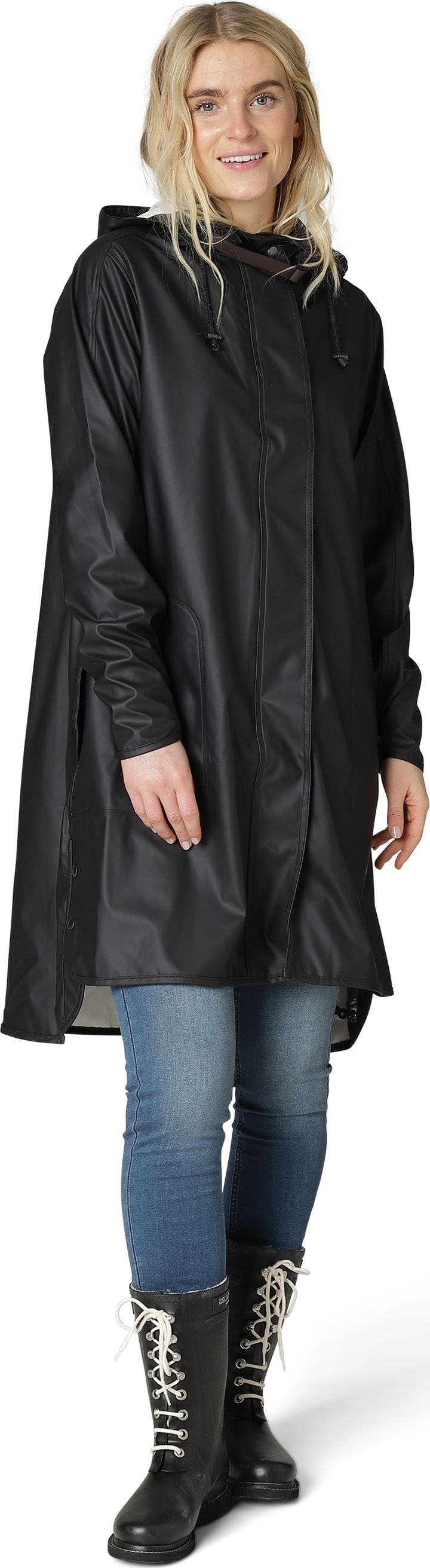 Women's Raincoat Detachable Hood Black Ilse Jacobsen