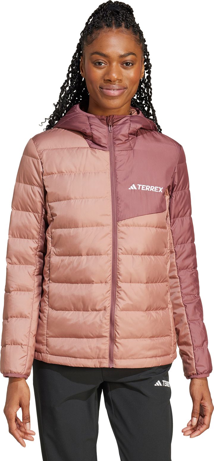 Adidas Women's Multi Light Down Hooded Jacket War Clay / Burgundy Adidas