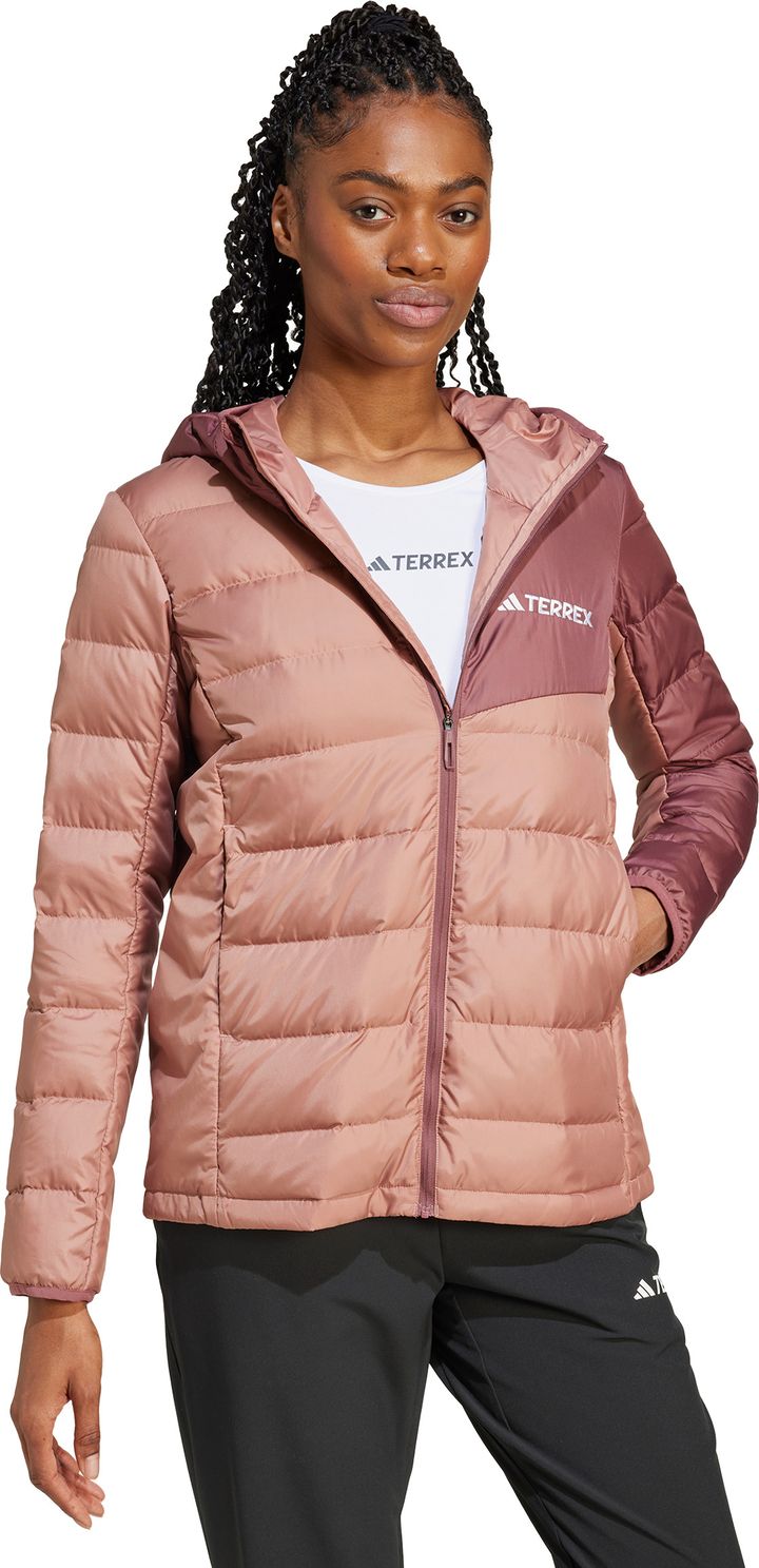 Adidas Women's Multi Light Down Hooded Jacket War Clay / Burgundy Adidas
