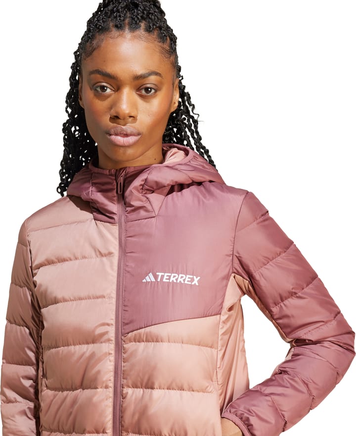 Adidas Women's Multi Light Down Hooded Jacket War Clay / Burgundy Adidas