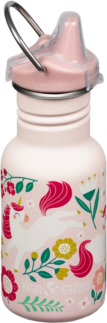 Klean Kanteen Kids' Classic Narrow 355ml (W/ Kid Sippy) Leaping Unicorns Pink