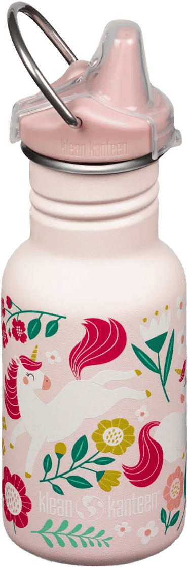 Klean Kanteen Kids' Classic Narrow 355ml (W/ Kid Sippy) Leaping Unicorns Pink