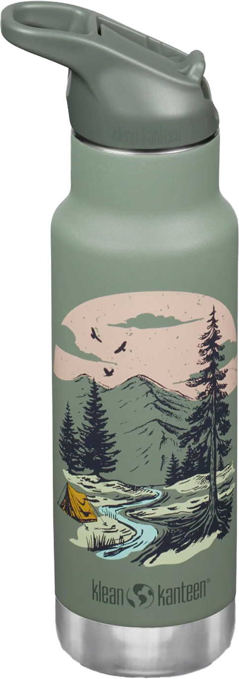 Klean Kanteen Kids' Classic Insulated Water Bottle with Flip Seal Sport Cap and Straw Mountain Scape Flaskor 355 ml