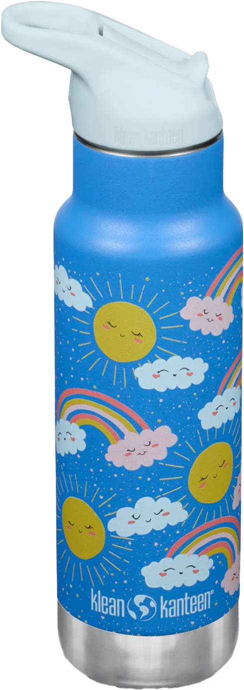Klean Kanteen Kids' Classic Insulated Water Bottle with Flip Seal Sport Cap and Straw Rainbows Blue