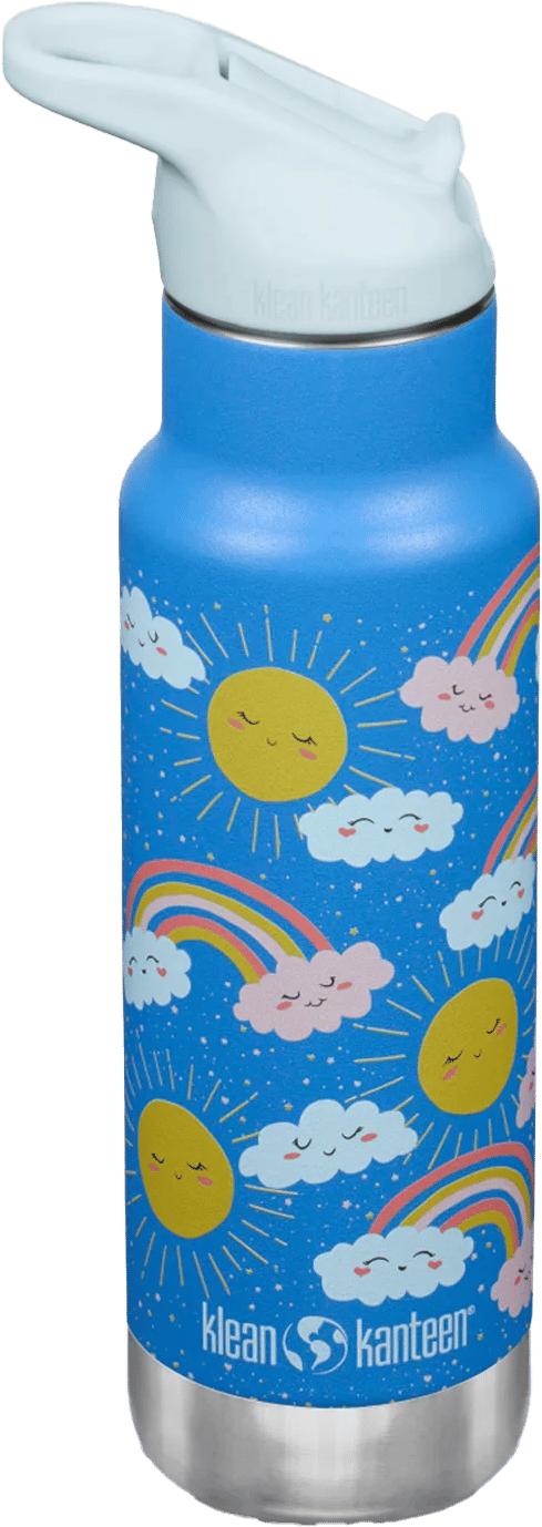 Klean Kanteen Kids' Classic Insulated Water Bottle with Flip Seal Sport Cap and Straw Rainbows Blue