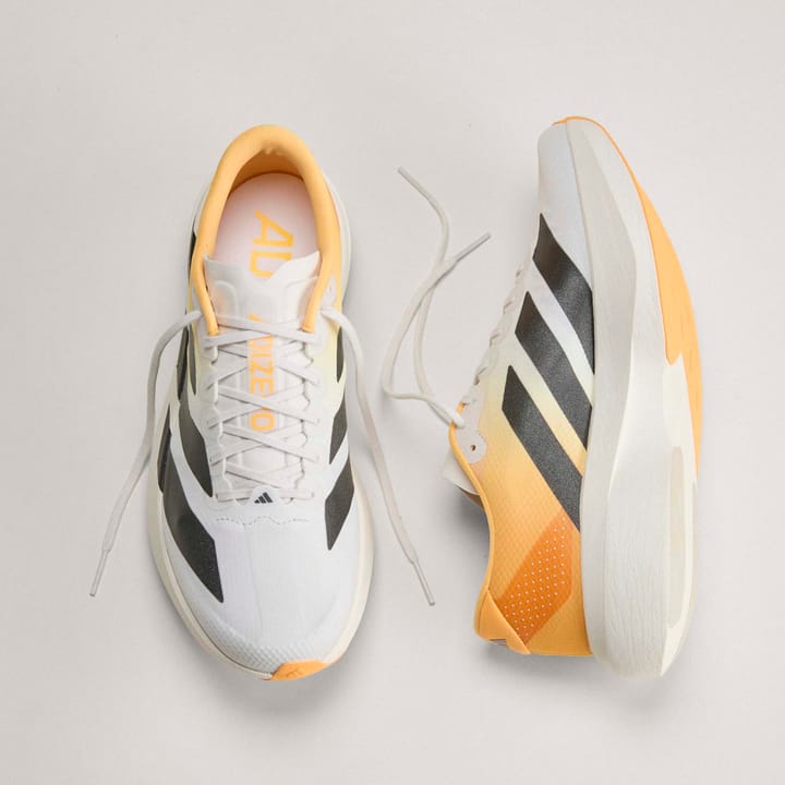 Adidas Men's Adizero Evo SL Crystal white/Lucid Tangerine/Iron met. Adidas