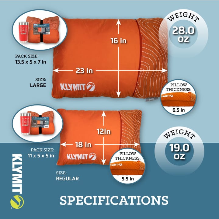 Klymit Drift Car Camp Pillow Regular  Orange Klymit