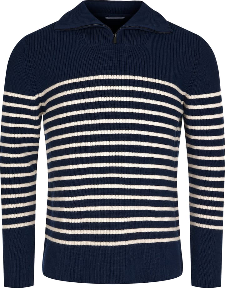 Knowledge Cotton Apparel Men's 1/2 Neck Zip Merino Wool Rib Knit Blue Stripe Knowledge Cotton Apparel Knowledge Cotton Apparel Men's 1/2 Neck Zip Merino Wool Rib Knit Blue Stripe Knowledge Cotton Apparel