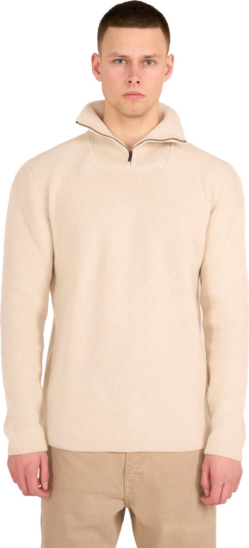 Knowledge Cotton Apparel Men's 1/2 Neck Zip Merino Wool Rib Knit Kelp