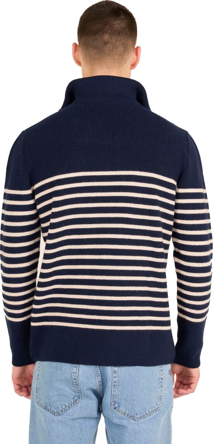 Knowledge Cotton Apparel Men's 1/2 Neck Zip Merino Wool Rib Knit Blue Stripe Knowledge Cotton Apparel Knowledge Cotton Apparel Men's 1/2 Neck Zip Merino Wool Rib Knit Blue Stripe Knowledge Cotton Apparel
