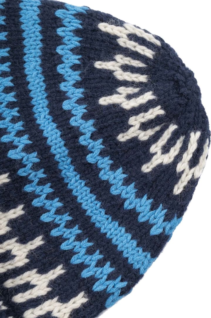 High Wool Beanie With Pattern Blue Stripe Knowledge Cotton Apparel
