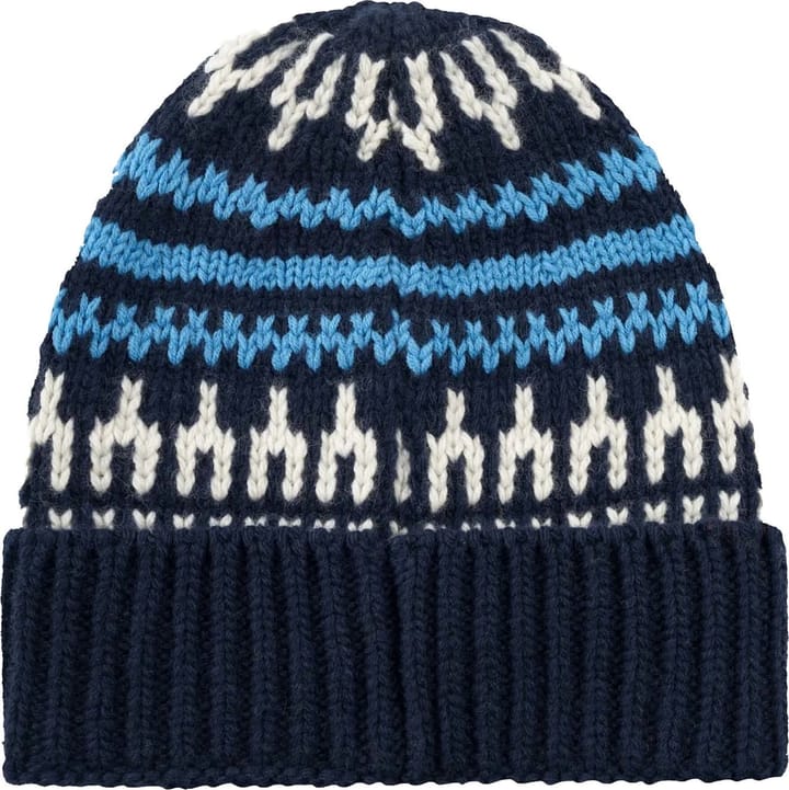 High Wool Beanie With Pattern Blue Stripe Knowledge Cotton Apparel