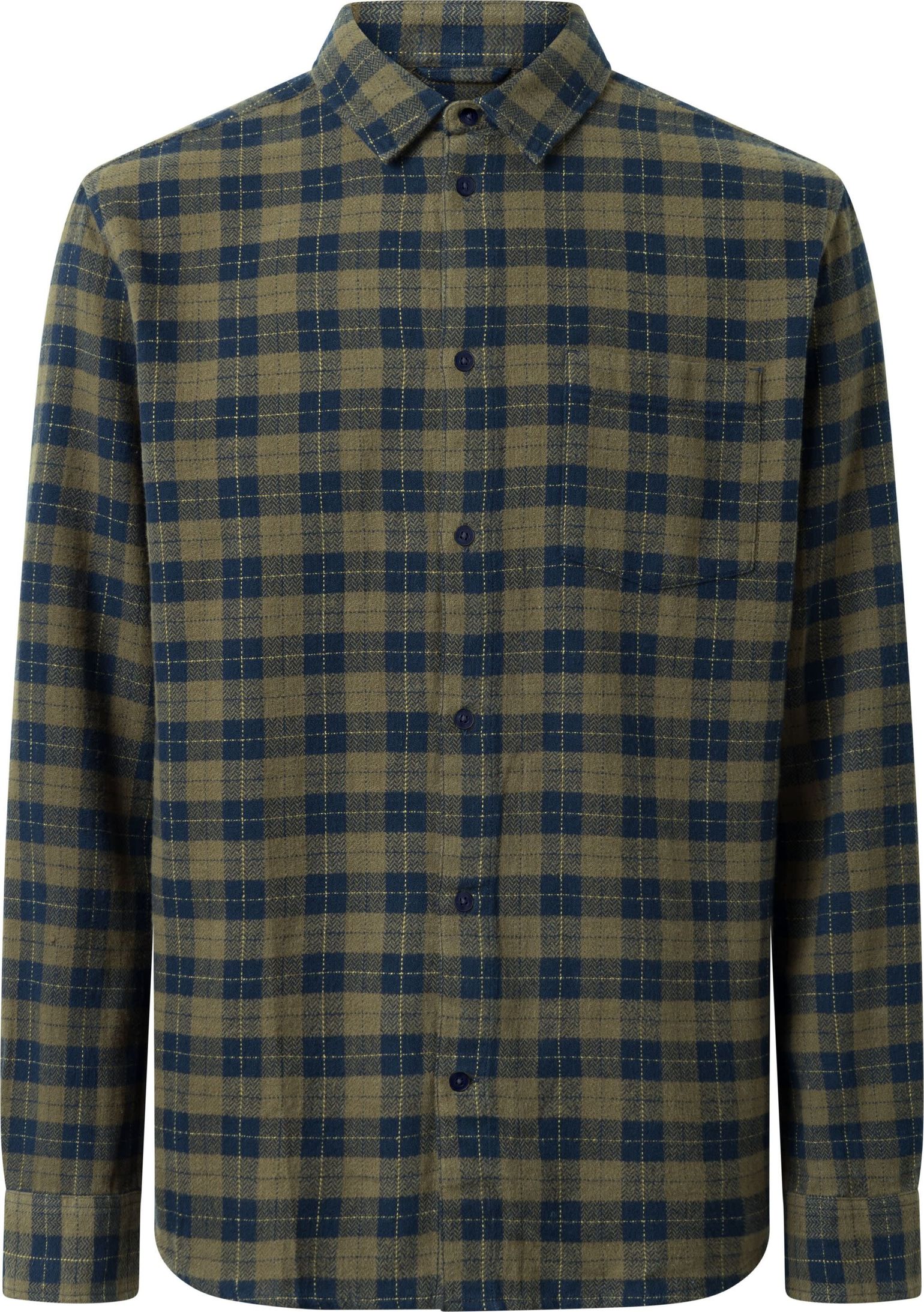 Knowledge Cotton Apparel Men's Loose Fit Checkered Shirt Green Check