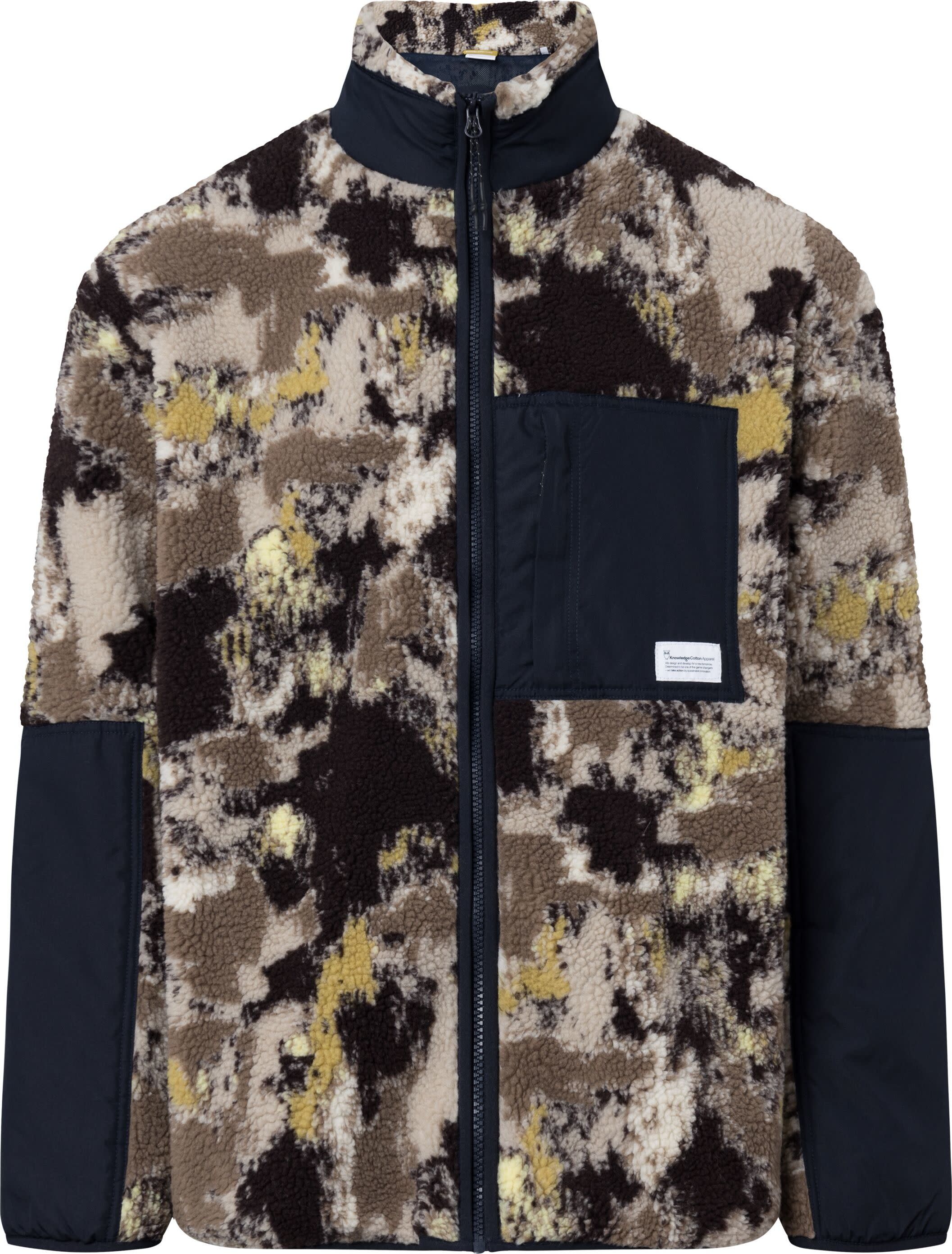 Knowledge Cotton Apparel Men's Oversized Jaquard Sherpa Jacket Brown Aop