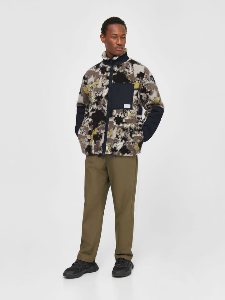Knowledge Cotton Apparel Men's Oversized Jaquard Sherpa Jacket Brown Aop Knowledge Cotton Apparel