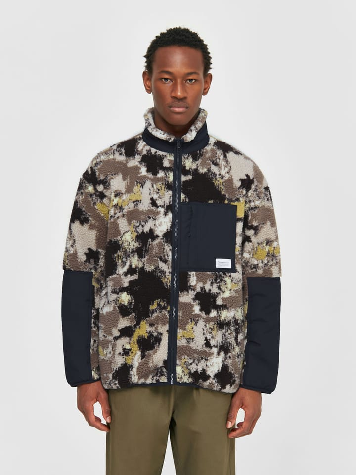 Knowledge Cotton Apparel Men's Oversized Jaquard Sherpa Jacket Brown Aop Knowledge Cotton Apparel