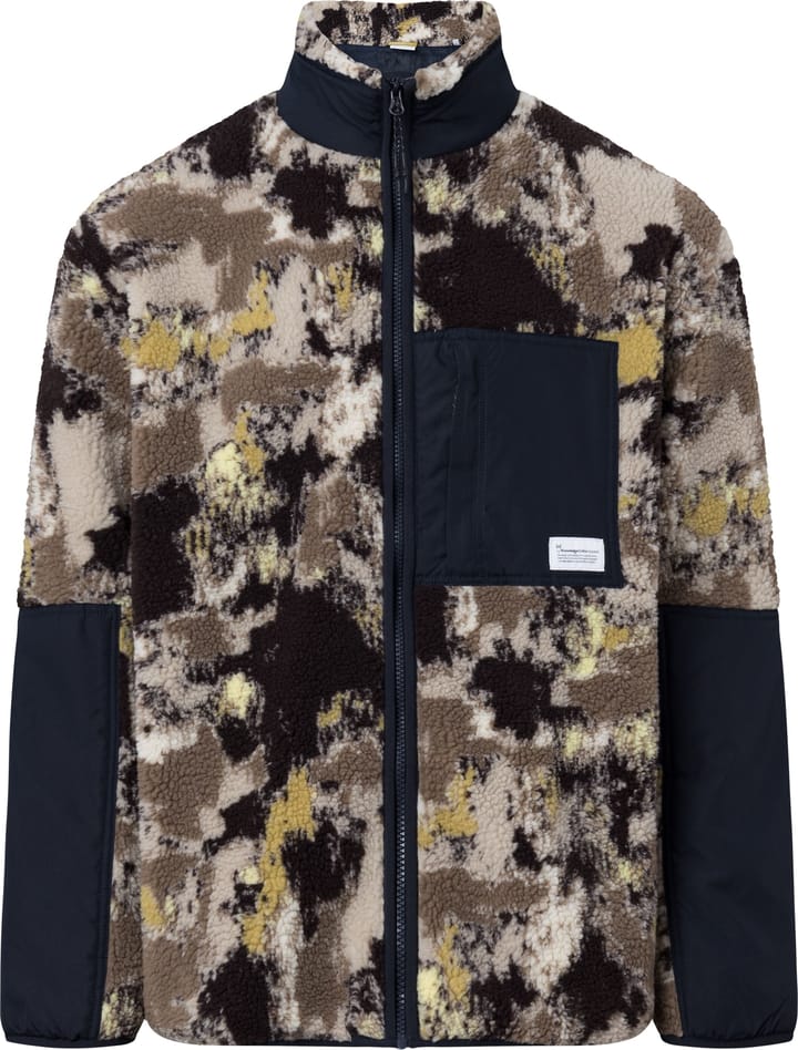 Knowledge Cotton Apparel Men's Oversized Jaquard Sherpa Jacket Brown Aop Knowledge Cotton Apparel