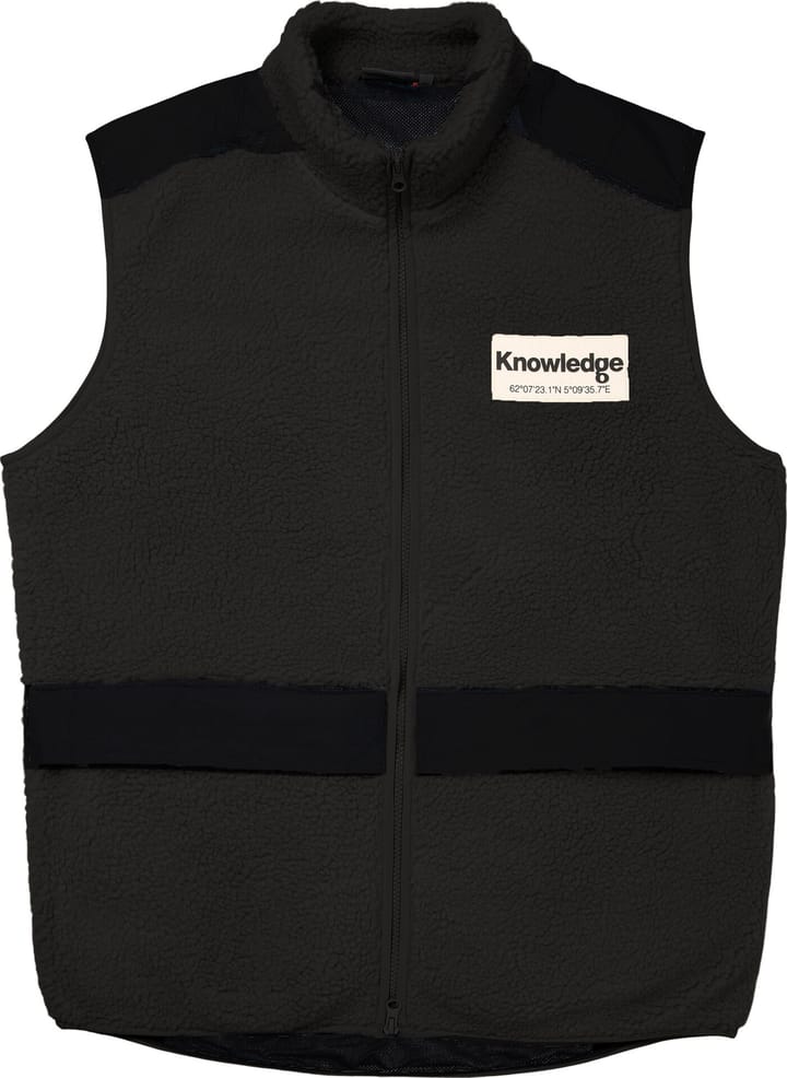 Men's Teddy Fleece Hood Vest With Rib Stop In Contrast Color Black Jet Knowledge Cotton Apparel