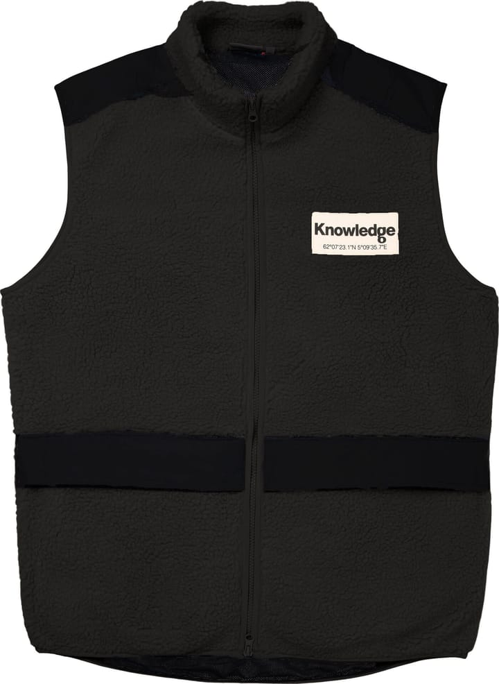 Knowledge Cotton Apparel Men's Teddy Fleece Hood Vest With Rib Stop In Contrast Color Black Jet Knowledge Cotton Apparel